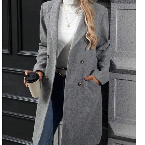 Classic Button Double Breasted Trench Coat Jacket - Picture 9 of 12